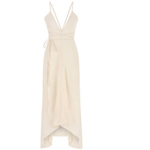 Load image into Gallery viewer, Coqui Maxi Dress Natural with Gold Pinstripe