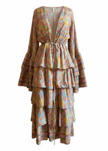 Load image into Gallery viewer, Silk Tiered Ruffle Paisley Pastel Duster