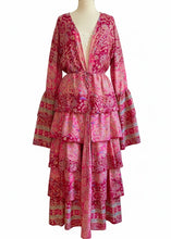 Load image into Gallery viewer, Silk Tiered Ruffle Fuchsia Duster