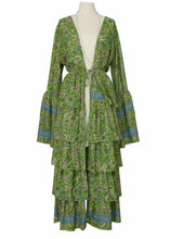 Load image into Gallery viewer, Silk Tiered Ruffle Kelly Green Duster