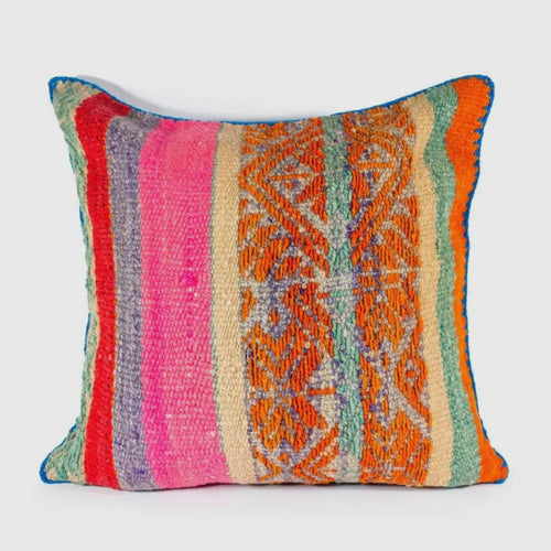 Peruvian Vintage Pillow Pink + Mint+Tangerine