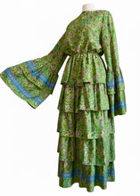 Load image into Gallery viewer, Silk Tiered Ruffle Kelly Green Duster