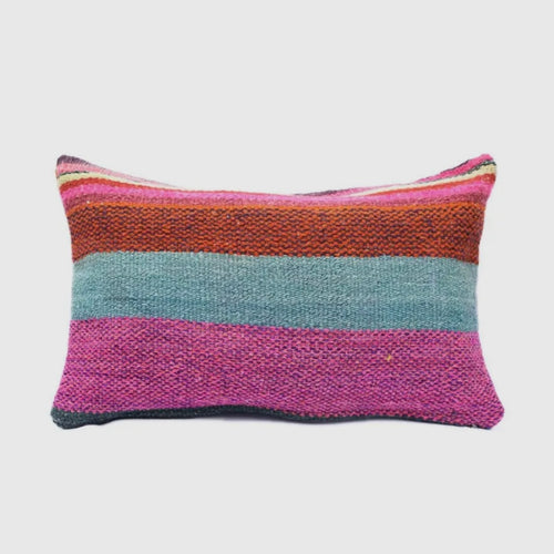 Peruvian Vintage Pillow Blue + Pink Lumbar