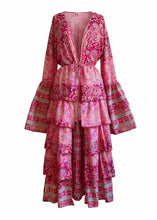 Load image into Gallery viewer, Silk Tiered Ruffle Fuchsia Duster