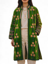 Load image into Gallery viewer, Vintage Suzani Velvet Embroidered Coat Emerald