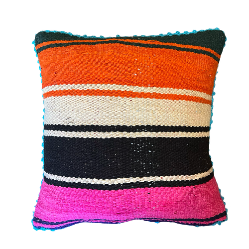 Peruvian Vintage Pillow Fuchsia + Tangerine