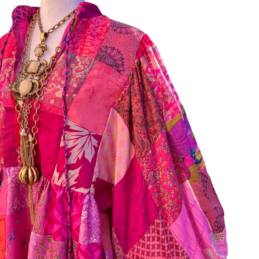 Vintage Silk Patchwork Dress Berry