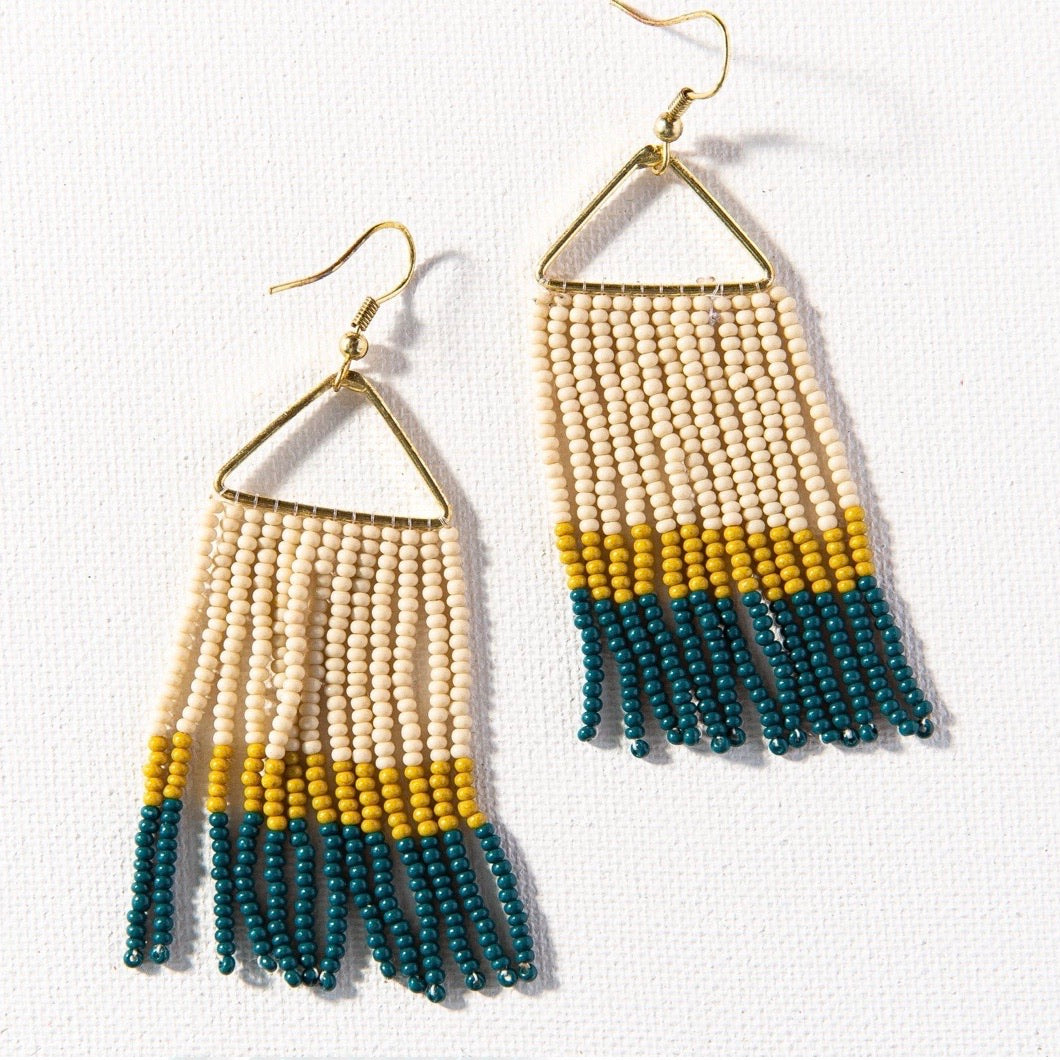 Teal + Ivory Triangle Earring