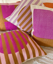 Load image into Gallery viewer, Color Blocked Pink + Gold Pillow