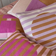 Load image into Gallery viewer, Stripes Pink +Lavender + Gold Pillow