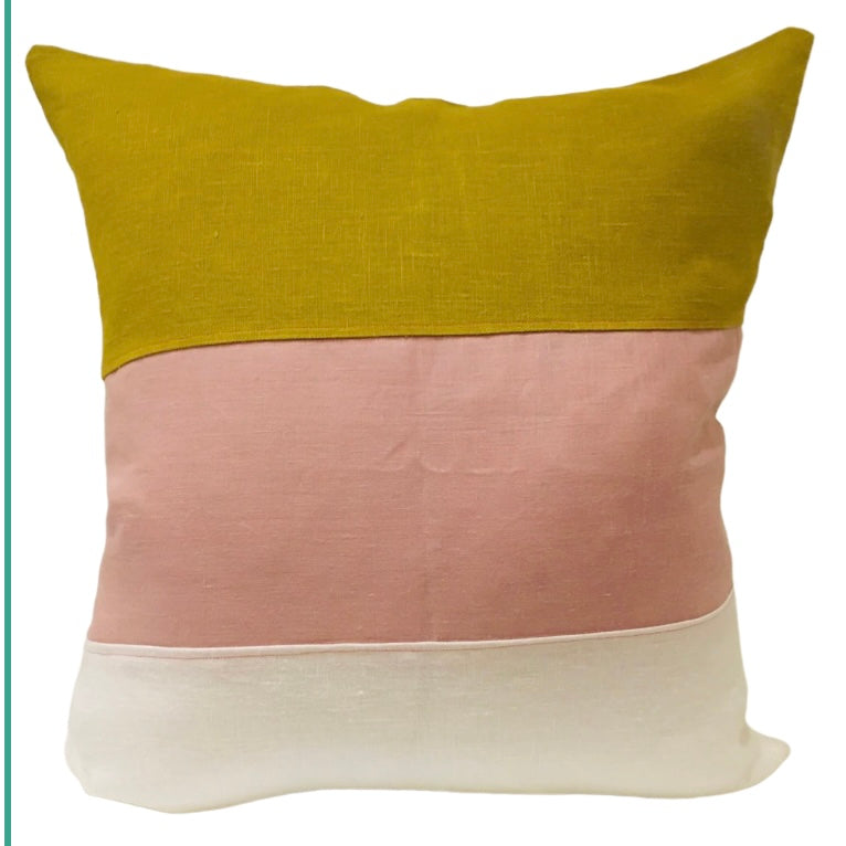Linen Blush + Chartreuse + White Pillow 22”