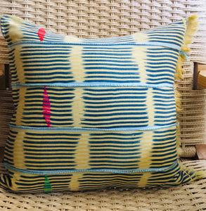 Mud Cloth Yellow + Sky Stripe Pillow 20”x20”