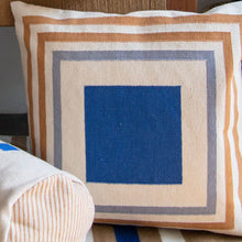 Load image into Gallery viewer, Color Block Blue + Gold Pillow
