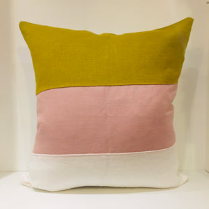 Linen Blush + Chartreuse + White Pillow 22”