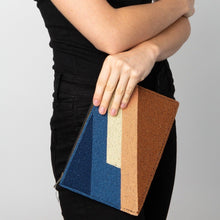 Load image into Gallery viewer, Blue + Browns Striped Beaded Clutch