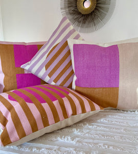 Stripes Pink +Lavender + Gold Pillow