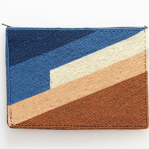 Blue + Browns Striped Beaded Clutch