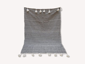 Pom Pom Blanket Black-White Stripe