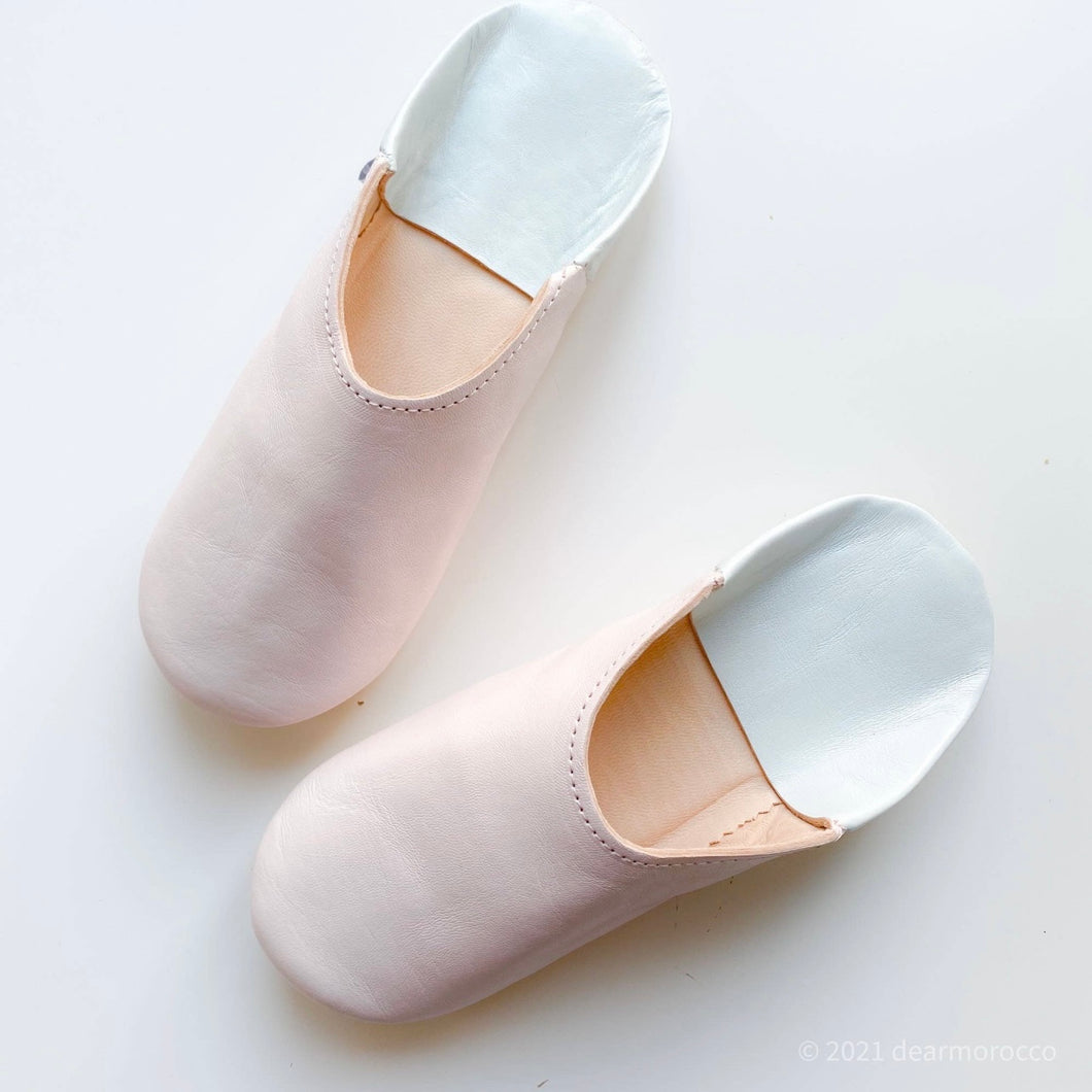Moroccan Babouche Slippers Pale Blush & Pale Sky