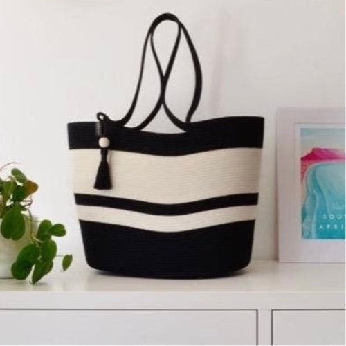 Sophia Tote Ivory & Black Bands