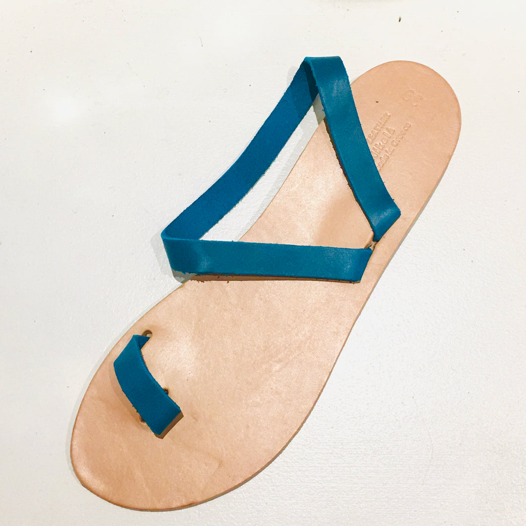 Leather Toe Ring Sandal Teal