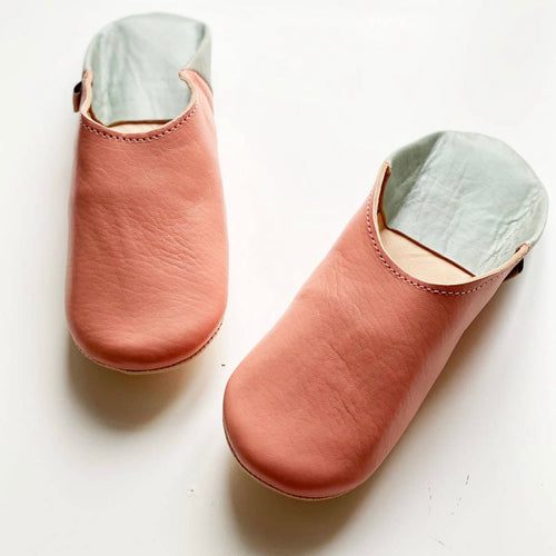 Moroccan Babouche Slippers Peach & Gray