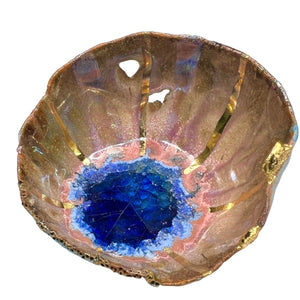Icelandic Pink Aurora Dish with Gold & Ice Blue