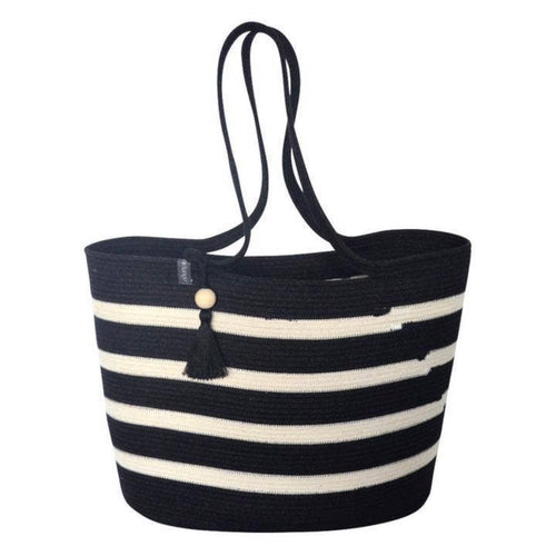 Sophia Tote Black & Ivory Stripe