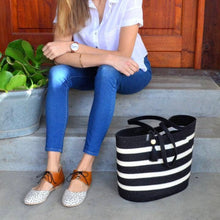 Load image into Gallery viewer, Sophia Tote Black &amp; Ivory Stripe